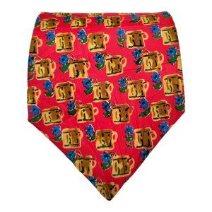 BOLGHERI Red With Flower Pot Mug Printed Silk Tie Italy 56"/ 3".3/4 EX COND